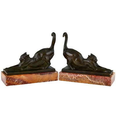 Art Deco Bronze Cat Bookends by Louis Riche for Patrouilleau Foundry, 1920s, Set of 2-KTN-1383312