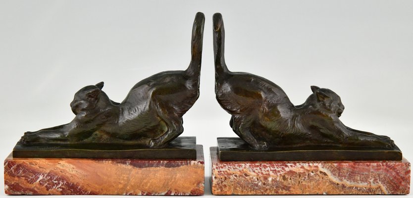 Art Deco Bronze Cat Bookends by Louis Riche for Patrouilleau Foundry, 1920s, Set of 2-KTN-1383312