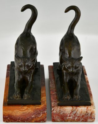 Art Deco Bronze Cat Bookends by Louis Riche for Patrouilleau Foundry, 1920s, Set of 2-KTN-1383312