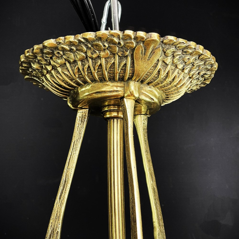 Art Deco Bronze Chandelier Signed attributed to Schneider, 1930s