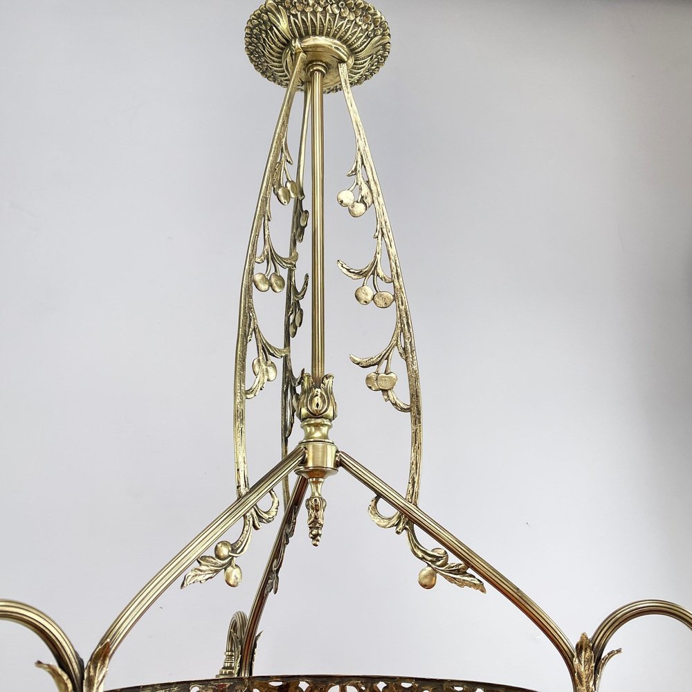 Art Deco Bronze Chandelier Signed attributed to Schneider, 1930s