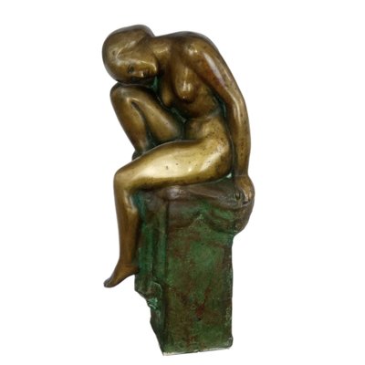 Art Deco Bronze Crouching Bathing Girl, France, 1930s-YGE-1273671