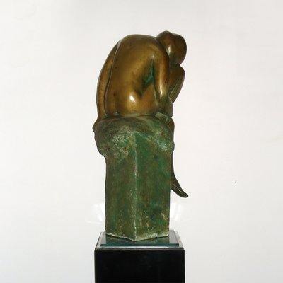 Art Deco Bronze Crouching Bathing Girl, France, 1930s-YGE-1273671