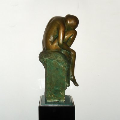 Art Deco Bronze Crouching Bathing Girl, France, 1930s-YGE-1273671