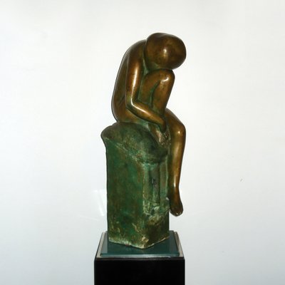 Art Deco Bronze Crouching Bathing Girl, France, 1930s-YGE-1273671