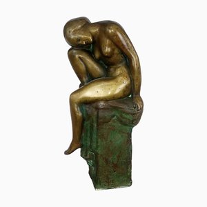 Art Deco Bronze Crouching Bathing Girl, France, 1930s-YGE-1273671