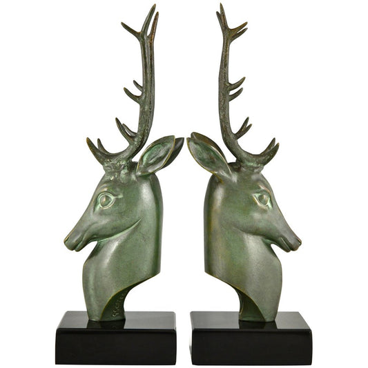 Art Deco Bronze Deer Bookends by Georges Garreau., 1930, Set of 2