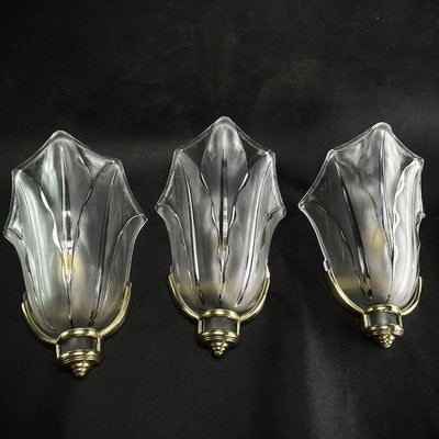 Art Deco Bronze & Glass Wall Lamp by Ezan, France, 1940s-JUZ-1725865