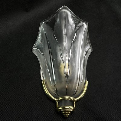 Art Deco Bronze & Glass Wall Lamp by Ezan, France, 1940s-JUZ-1725865