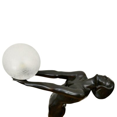 Art Deco Bronze Lamp Life Size Clarte Standing Nude with Globe by Max Le Verrier with Foundry Mark 186 Cm.-KTN-1251469