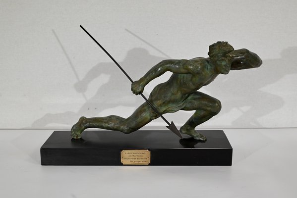 Art Deco Bronze Le Guetteur au Javelot Sculpture by A. Ouline-RVK-1338276