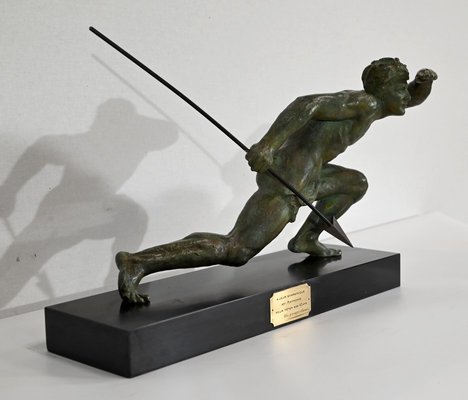 Art Deco Bronze Le Guetteur au Javelot Sculpture by A. Ouline-RVK-1338276