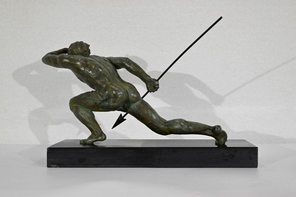 Art Deco Bronze Le Guetteur au Javelot Sculpture by A. Ouline-RVK-1338276