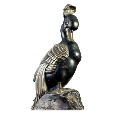 Art Deco Bronze Mandarin Duck with Tuft Sculpture by Marie Louise Simard, 1920s-YGE-663437