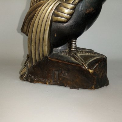 Art Deco Bronze Mandarin Duck with Tuft Sculpture by Marie Louise Simard, 1920s-YGE-663437