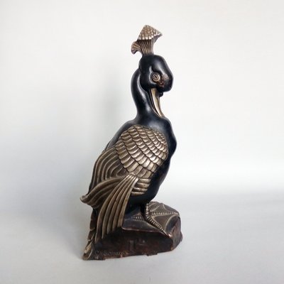 Art Deco Bronze Mandarin Duck with Tuft Sculpture by Marie Louise Simard, 1920s-YGE-663437