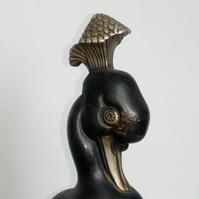 Art Deco Bronze Mandarin Duck with Tuft Sculpture by Marie Louise Simard, 1920s-YGE-663437