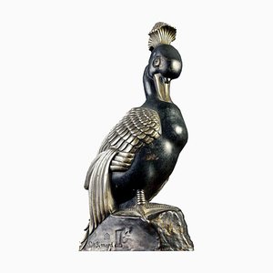 Art Deco Bronze Mandarin Duck with Tuft Sculpture by Marie Louise Simard, 1920s-YGE-663437