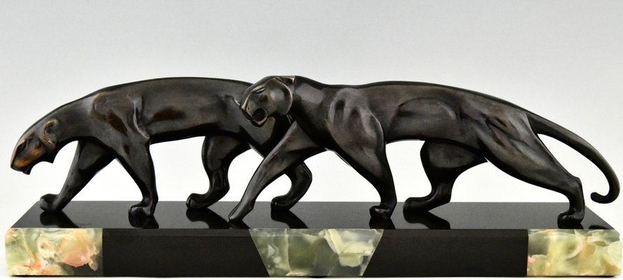 Art Deco Bronze Panther Sculpture by Michel Decoux in Bronze, 1920s-KTN-1776939