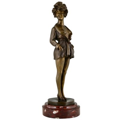 Art Deco Bronze Partial Nude Figure in Dressing Gown by Maurice Milliere-KTN-1352755