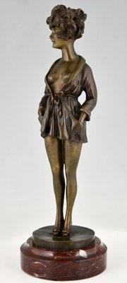 Art Deco Bronze Partial Nude Figure in Dressing Gown by Maurice Milliere-KTN-1352755