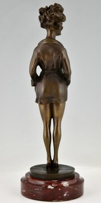 Art Deco Bronze Partial Nude Figure in Dressing Gown by Maurice Milliere-KTN-1352755