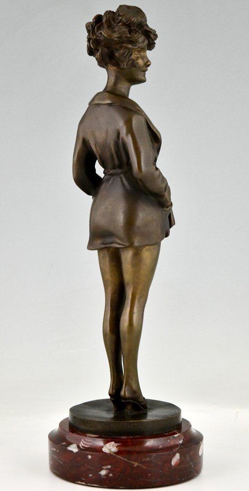 Art Deco Bronze Partial Nude Figure in Dressing Gown by Maurice Milliere