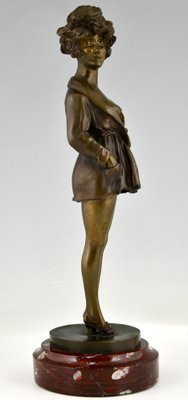 Art Deco Bronze Partial Nude Figure in Dressing Gown by Maurice Milliere-KTN-1352755