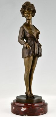 Art Deco Bronze Partial Nude Figure in Dressing Gown by Maurice Milliere-KTN-1352755