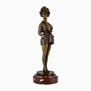 Art Deco Bronze Partial Nude Figure in Dressing Gown by Maurice Milliere-KTN-1352755