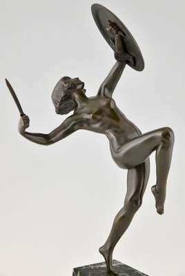 Art Deco Bronze Sculpture of a Nude Dagger Dancer by Pierre Le Faguays, 1930s-KTN-1283245