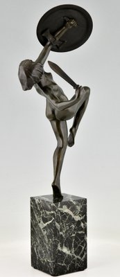 Art Deco Bronze Sculpture of a Nude Dagger Dancer by Pierre Le Faguays, 1930s-KTN-1283245