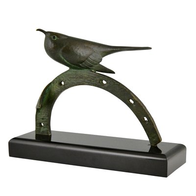 Art Deco Bronze Sculpture of Bird on Horseshoe by André Vincent Becquerel, 1930s-KTN-1348351