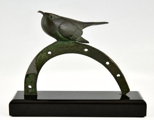 Art Deco Bronze Sculpture of Bird on Horseshoe by André Vincent Becquerel, 1930s-KTN-1348351