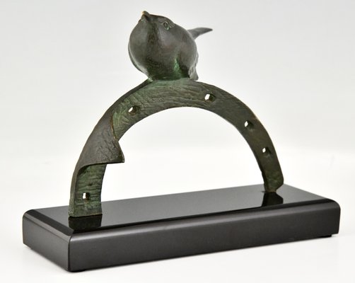 Art Deco Bronze Sculpture of Bird on Horseshoe by André Vincent Becquerel, 1930s-KTN-1348351