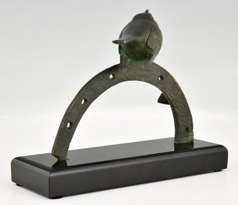 Art Deco Bronze Sculpture of Bird on Horseshoe by André Vincent Becquerel, 1930s-KTN-1348351