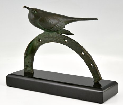 Art Deco Bronze Sculpture of Bird on Horseshoe by André Vincent Becquerel, 1930s-KTN-1348351