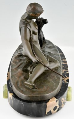 Art Deco Bronze Sculpture of Woman with Panther by C. Charles, 1930-KTN-1341658