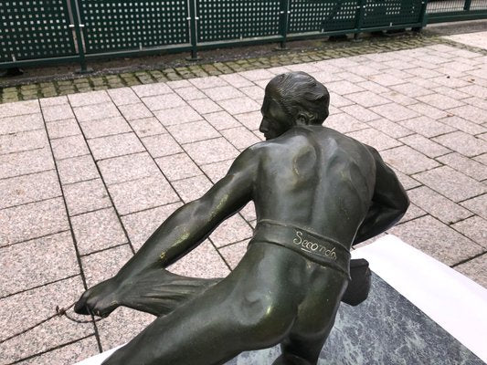 Art Deco Bronze Sculpture with Marble Pedestal, 1930s-QVR-1092162