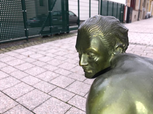 Art Deco Bronze Sculpture with Marble Pedestal, 1930s-QVR-1092162