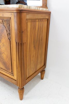 Art Deco Buffet Credenza Cabinet Walnut Marble Top with Semicircle Mirror, 1930s-RIU-1329248