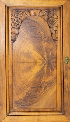 Art Deco Buffet Credenza Cabinet Walnut Marble Top with Semicircle Mirror, 1930s-RIU-1329248