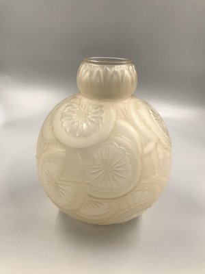 Art Deco Bulbous Frosted Glass Vase by Etling, 1920s-SAK-1797374