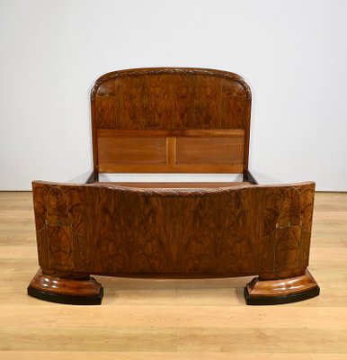 Art Deco Burl Walnut Bed, 1930s-RVK-2034800