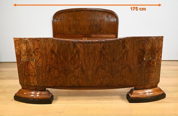 Art Deco Burl Walnut Bed, 1930s-RVK-2034800