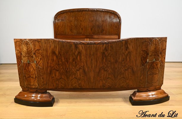 Art Deco Burl Walnut Bed, 1930s-RVK-2034800