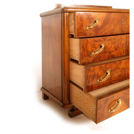 Art Deco Burl Walnut Dresser with Mirror from Gaetano Borsani, 1920s