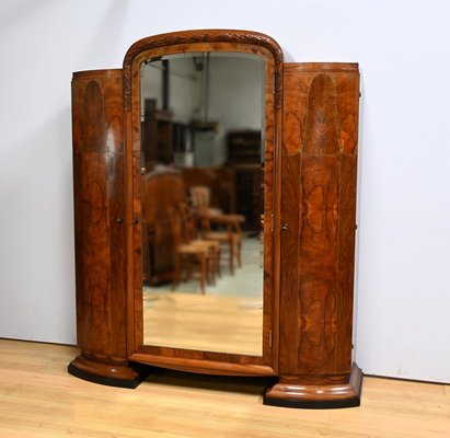 Art Deco Burl Walnut Mirror Cabinet, 1930s-RVK-2024735