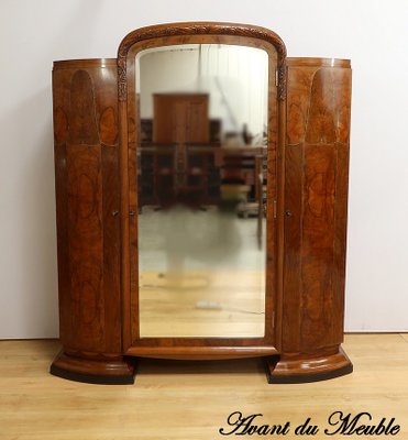 Art Deco Burl Walnut Mirror Cabinet, 1930s-RVK-2024735