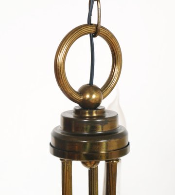 Art Deco Burnished Brass Chandelier with Three Lights, Arms and Ring in Ribbed Brass-NJV-743674